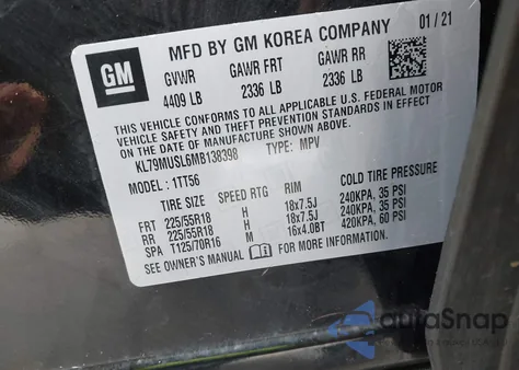 2021 Chevrolet Trailblazer Awd Rs z USA, uszkodzony, nr VIN KL79MUSL6MB138398